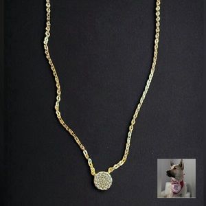 NECKLACE CZ PAVE 925 STERLING SILVER GOLD DISC  16”